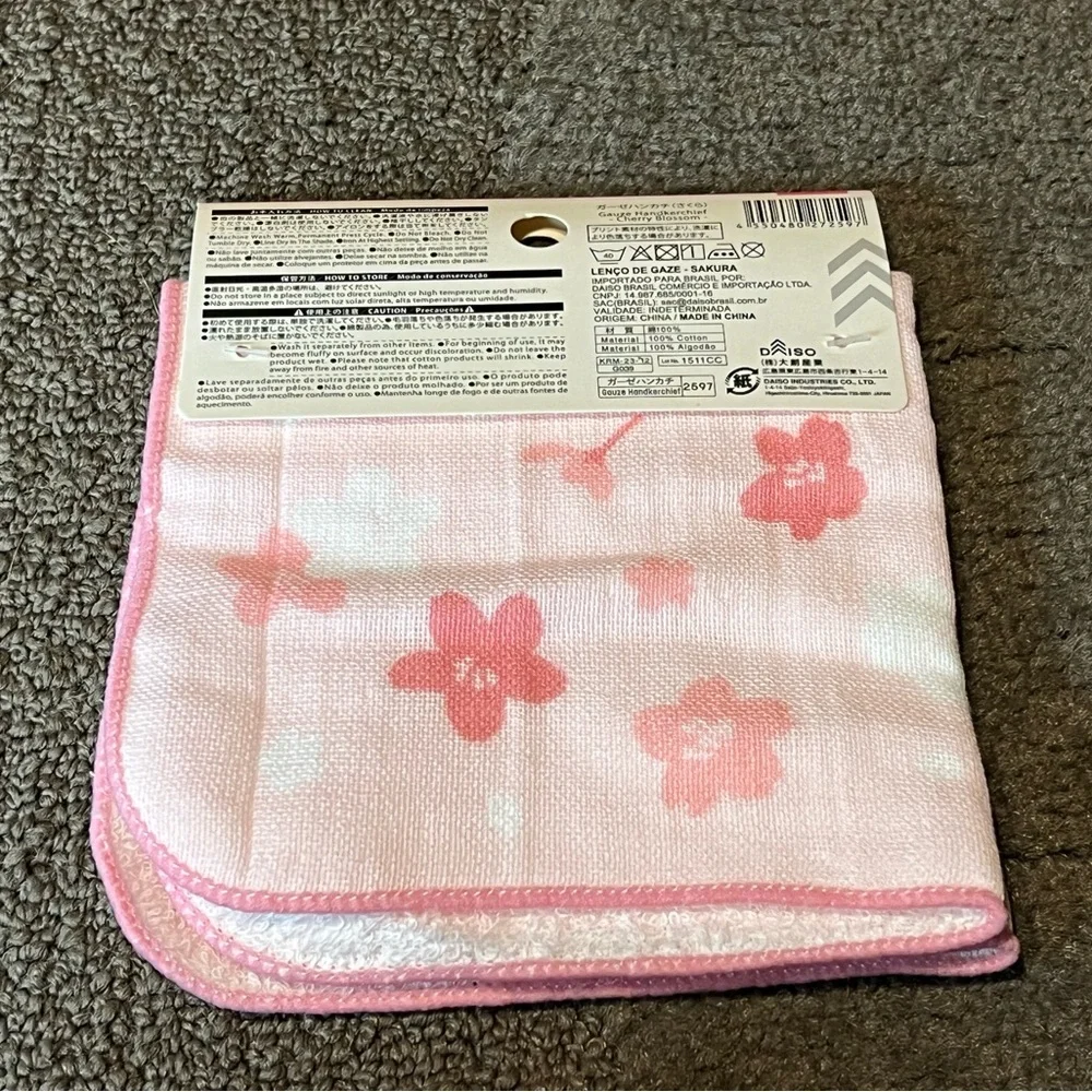 Sakura Cherry Blossom Gauze Handkerchief / Washcloth Pastel Pink Floral Kawaii